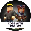 two roblox characters standing in front of a black circle 