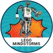 lego mindstorms character on blue and orange background i a circle 