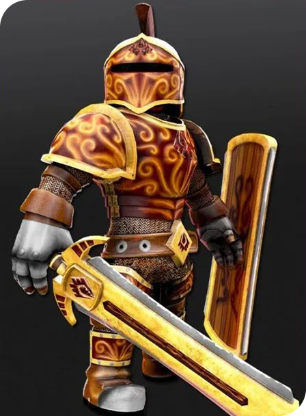 roblox character holding a sword that is gold in front of a black background