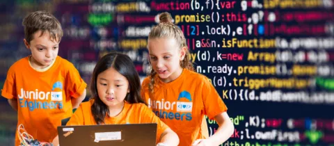 children at laptop coding